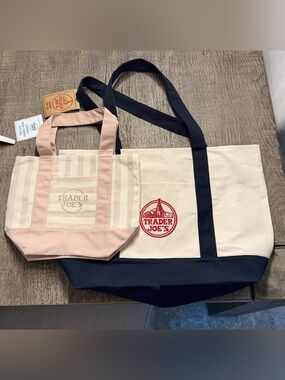 Trader Joe’s Tote Set Navy Beige Viral Rare 2 Bag Bundle